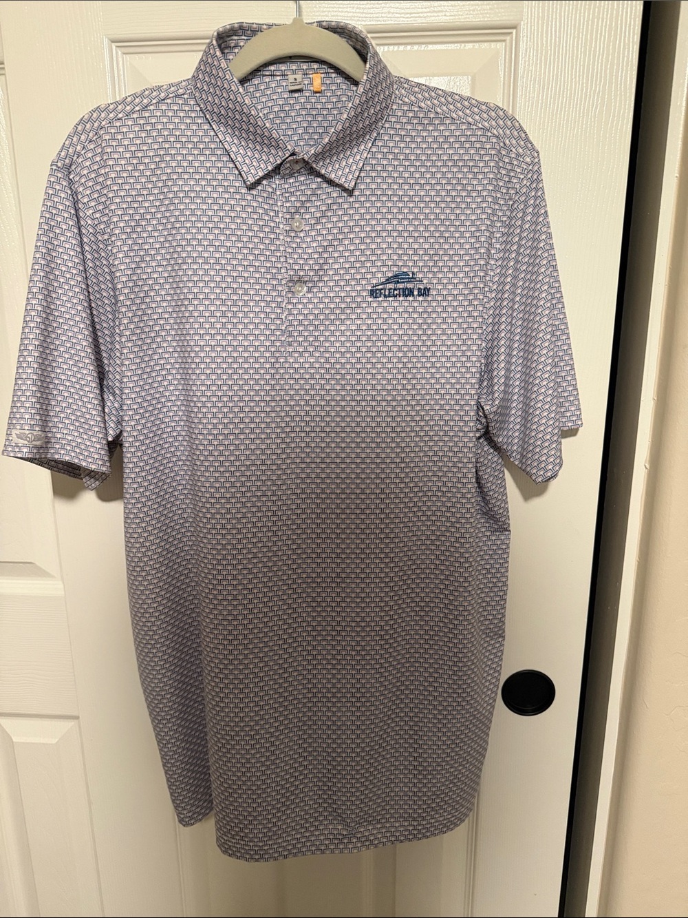 Reflection Bay Men’s Light Blue Geo-Print Performance Polo